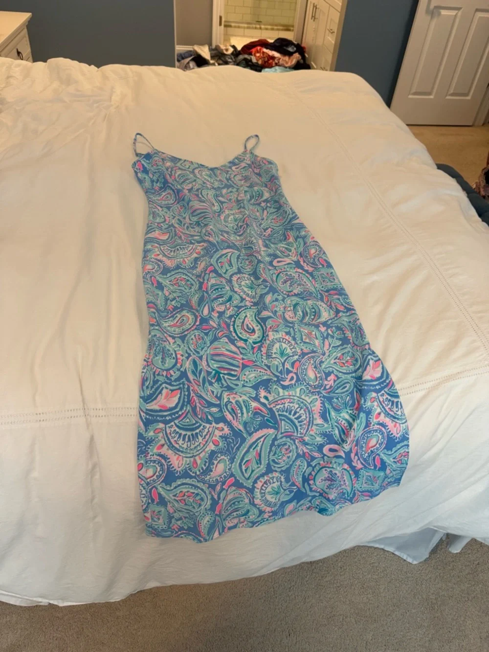 Lilly Pulitzer Blue Paisley Midi Dress with Pink & Mint Accents - Picture 2 of 4